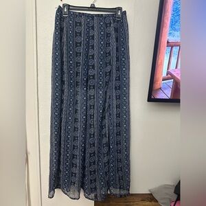 Floral Patterned Blue Maxi Skirt
